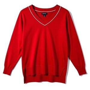 Studio Park Red V Neck Sweater Heart Elbow Patch Tail Hem Knit Size XL NWT